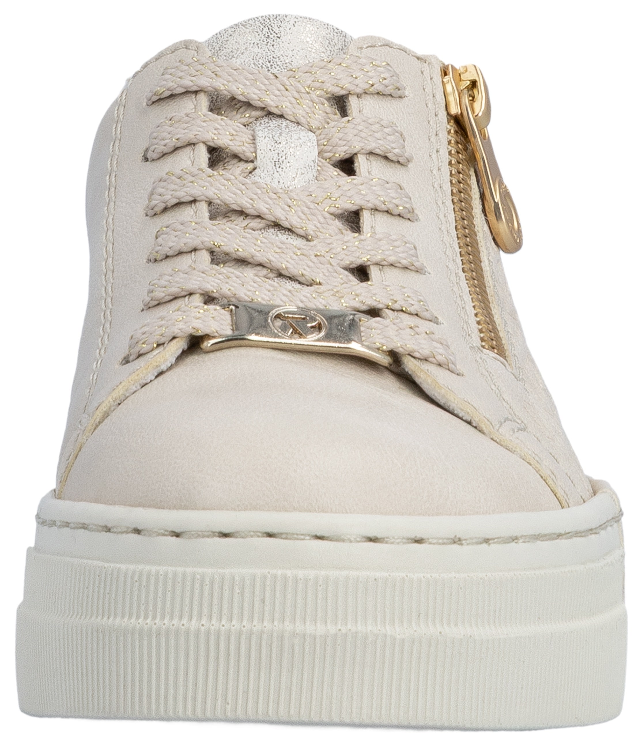Rieker Plateausneaker  mit goldfarbenem Reissverschluss, Freizeitschuh, Halbschuh, Schnürschuh