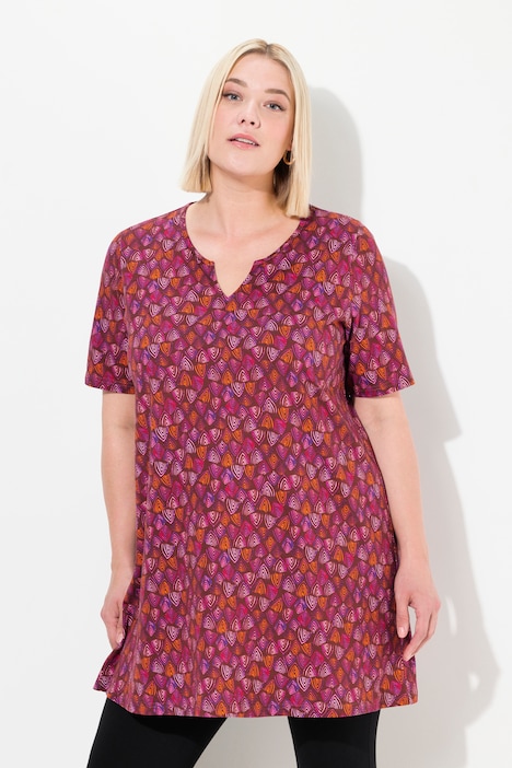 Longshirt, Dreiecksmuster, Tunika-Ausschnitt, Halbarm