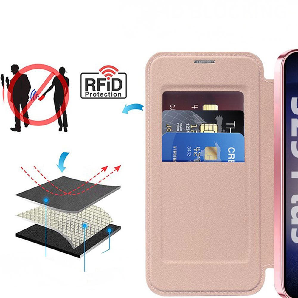 Samsung Galaxy S25  Plus Hybrid Leder Tasche   Kunststoff Rückseite MagSafe-Modul mit Steppmuster (RFID Schutz) - Rosa / Transparent
