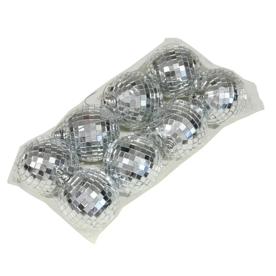 Othmar Decorations kerstballen - disco - 8x st - zilver - 6 cm