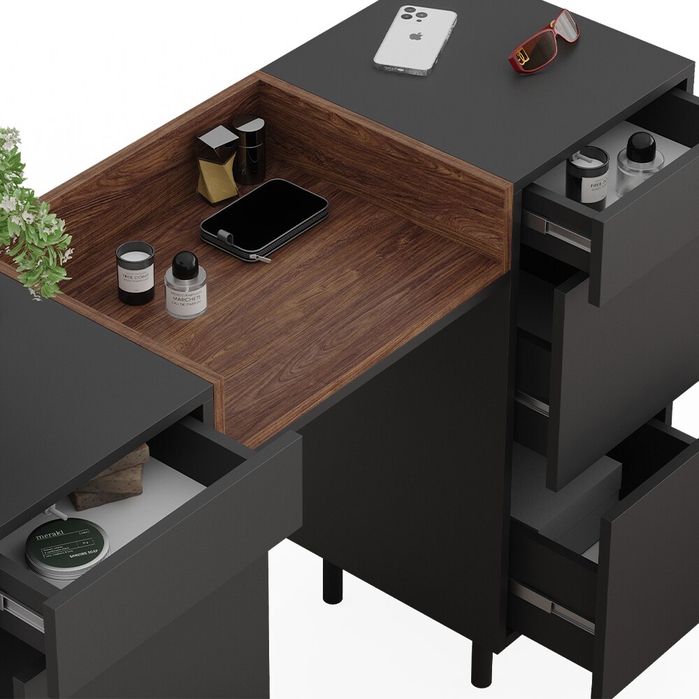 Vicco Schminktisch Anika, 120 x 80 cm, Anthrazit Walnussbraun mit 6 Schubfächer