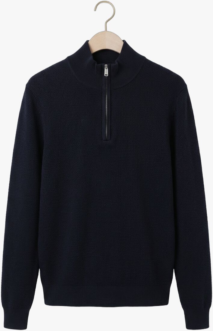 donkerblauwe profuomo trui pullover half zip twinkle slub