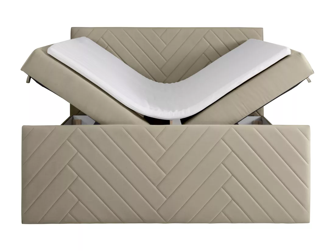 Ensemble complet literie déco tête de lit + sommiers coffre + matelas + surmatelas - 160 x 200 cm - Velours - Taupe - MAKANA de YSMÉE