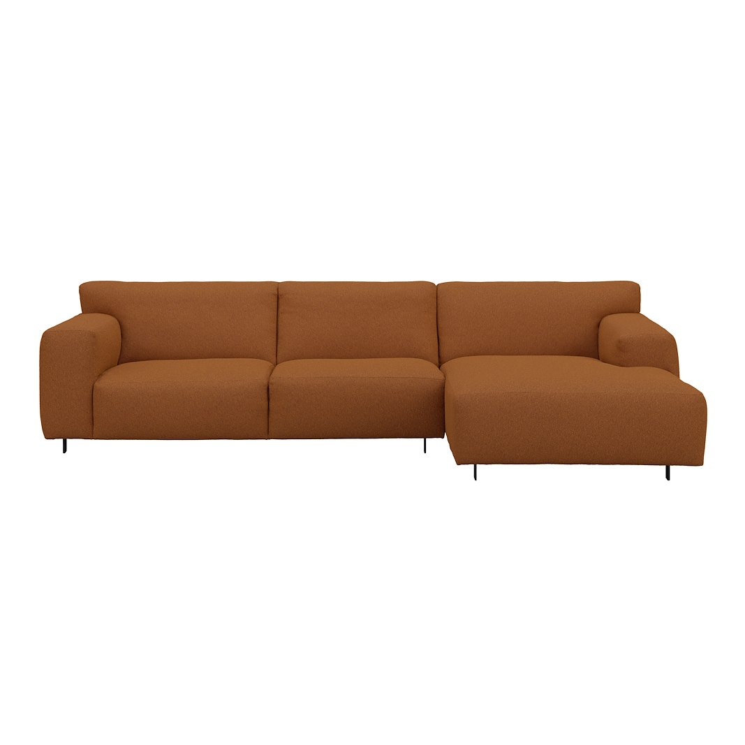 Vesta 2,5-seter med sjeselong høyre I Tekstil Marilyn Bronze, standardsøm, sort metallben 10 cm, Comfort CM