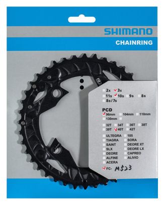 SHIMANO Plateau 40T Fc-Mt500 / Fc-M523 Pour Protège-Chaîne (An) 10 Vitesses - Noir
