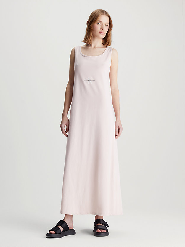 Vestido longo de alças finas em malha de algodão canelada