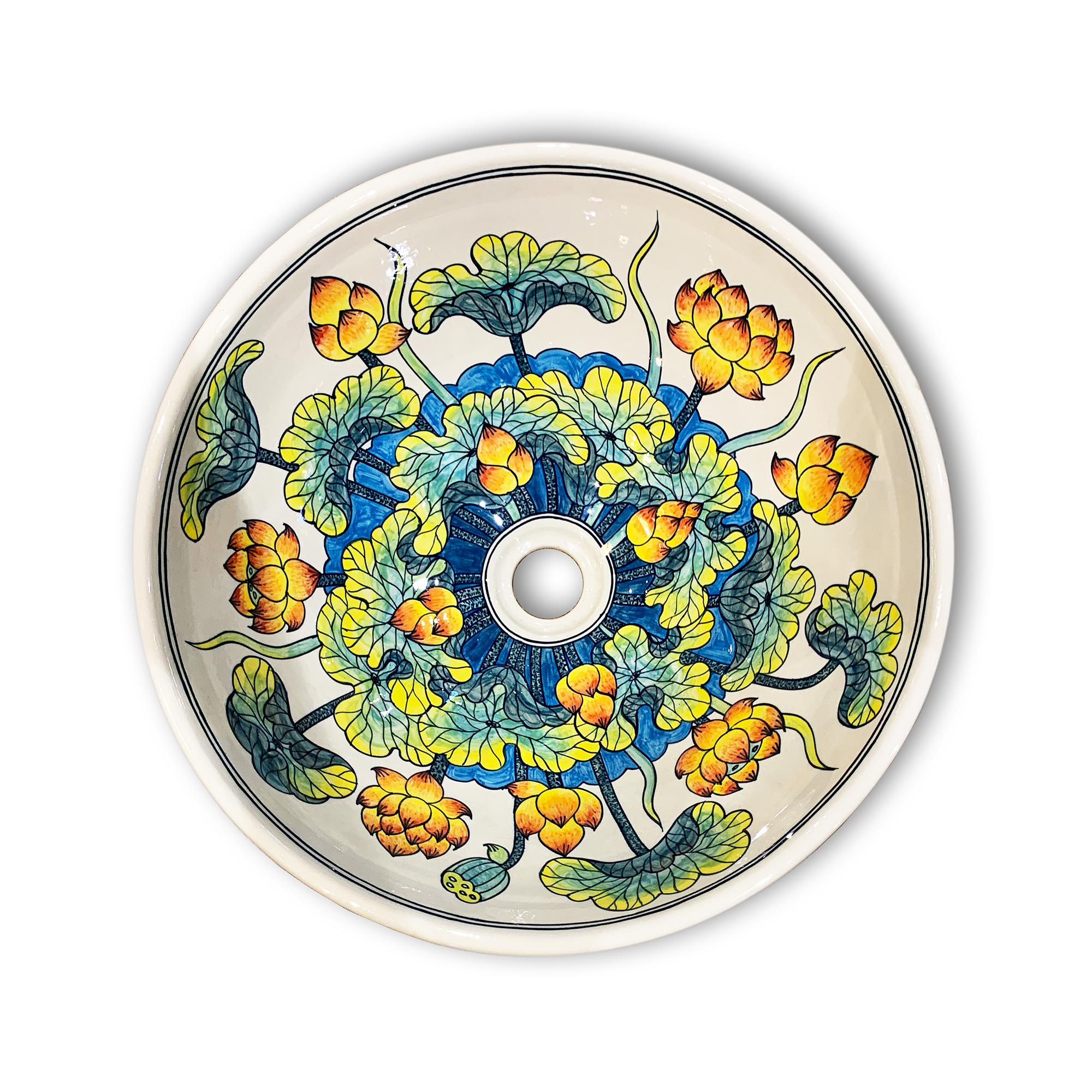 Keramik-Aufsatzwaschbecken 'Lotusblüten', Ø 41 cm, H 15 cm von fischer's lagerhaus