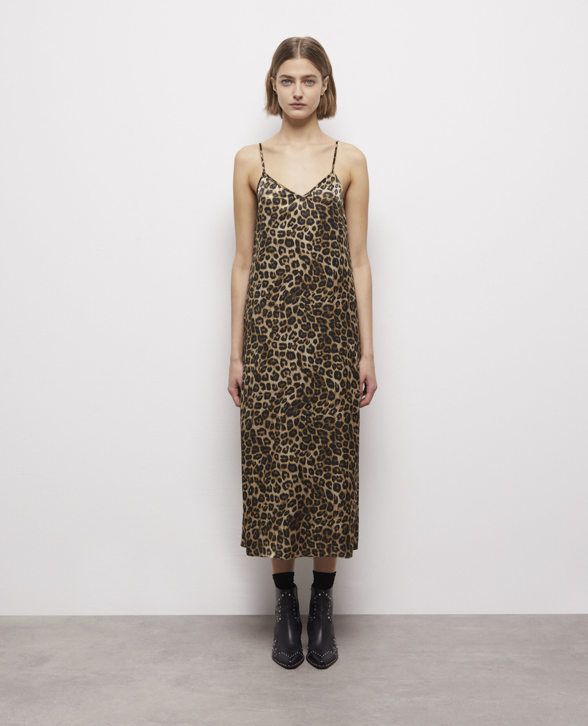 Robe longue en soie léopard