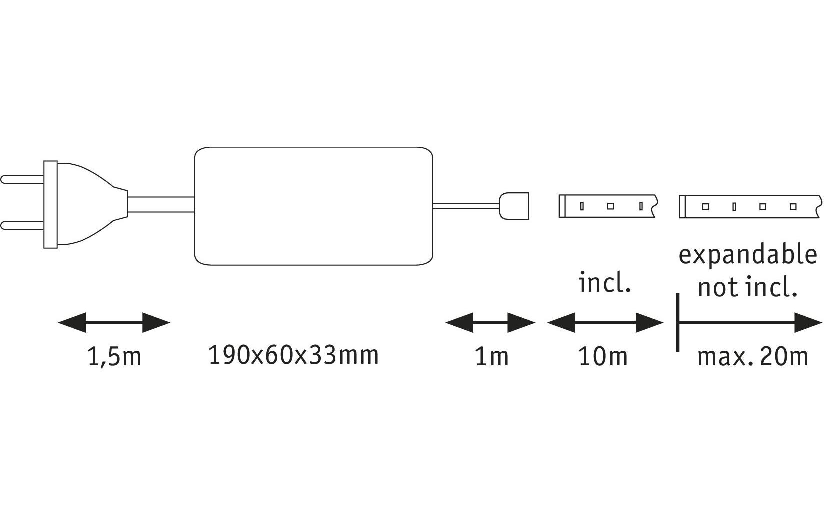 LED-Stripe MaxLED 500 2700 K, 10 m BasissetUnbeschichteter LED-Streifen, kürzbar