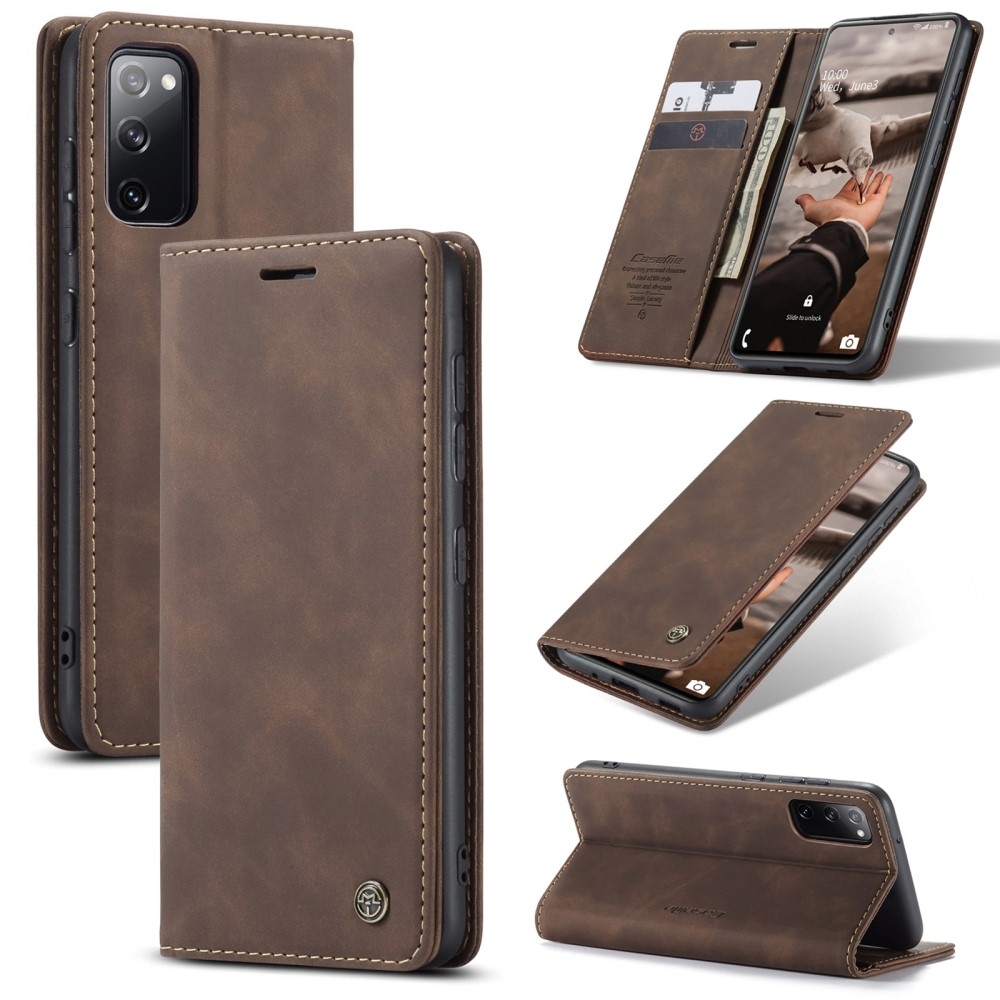 Samsung Galaxy S20 FE / S20 FE 5G Leder Tasche Flip Wallet Etui mit Kartenfächern - Dunkelbraun