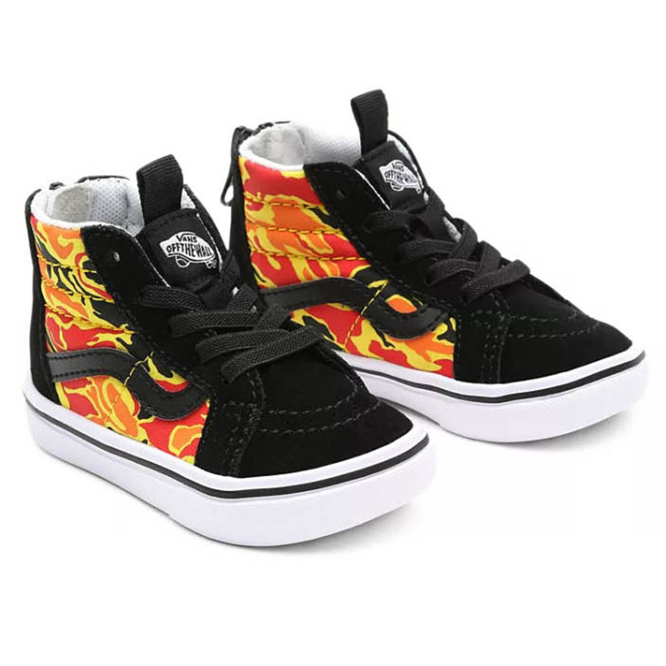 Vans Sneakers en Toile & Velours de Cuir Flame Camo ComfyCush Sk8-Hi Zip noir/rouge/orange/jaune