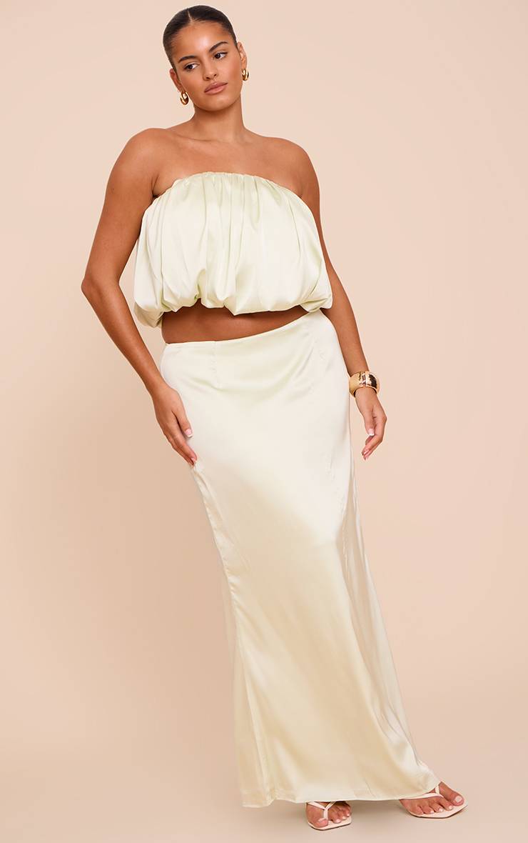 Mint Green Top Bandeau Bouffant En Satin Grande Taille Coordonné