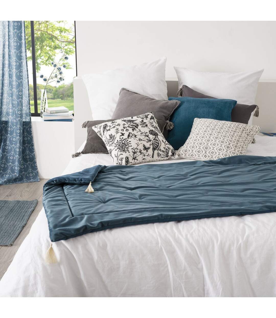 Edredon design velours Hiver - L. 80 x l. 180 cm - Bleu