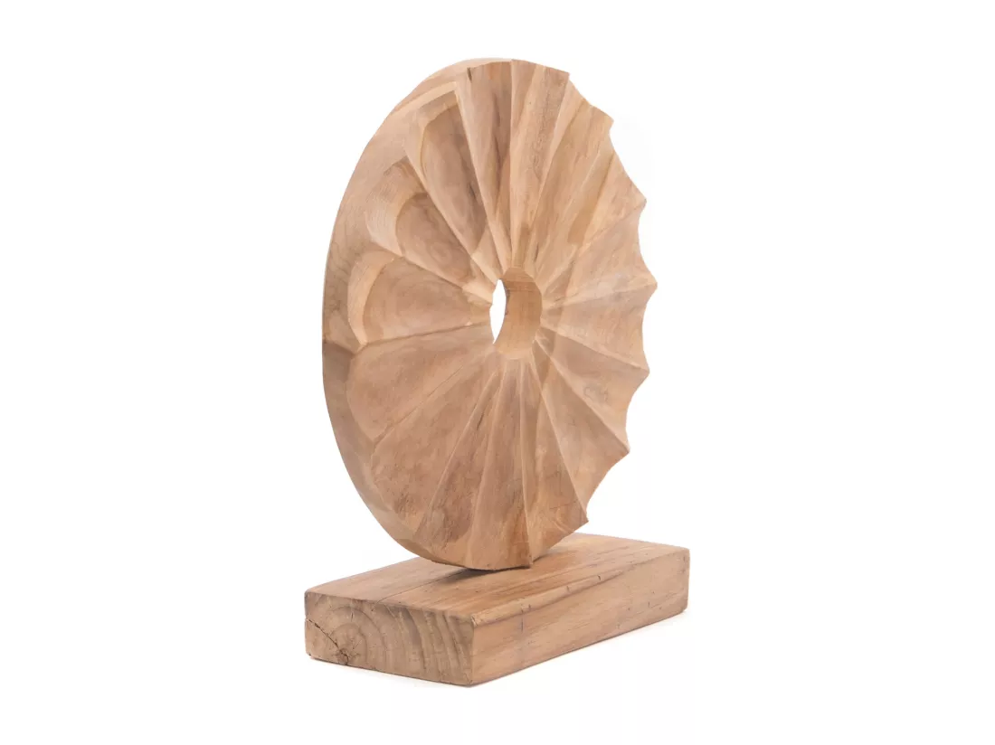 SCULPTURE Circulaire 36 cm de diamètre, bois de racine de teck massif, sur socle couleurs naturelles