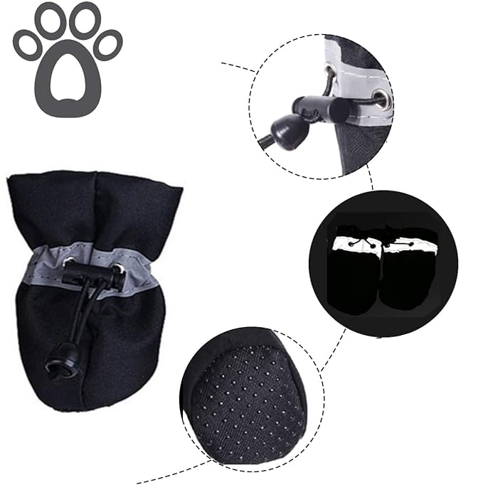 (4er Set) Gr. S Hunde Winter Schuhe Haustier Stiefel Outdoor Pfotenschutz Socken - Schwarz