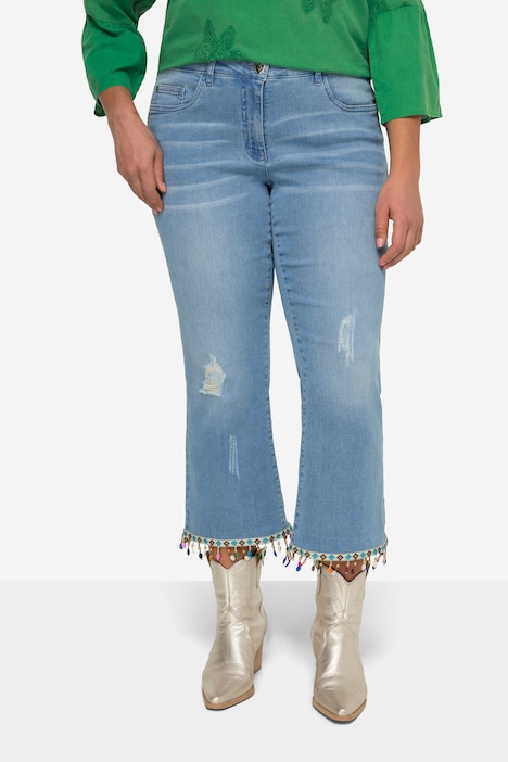 7/8-Jeans, Straight Legs, Saum mit Perlenfransen, 5-Pocket