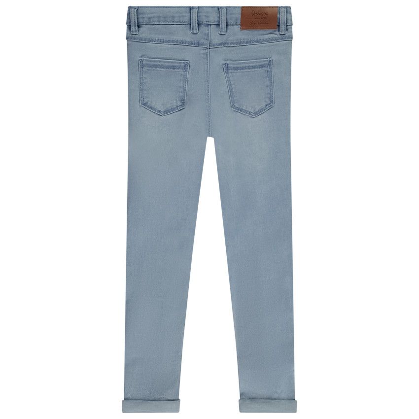 Jean skinny uni avec jacron pour fille - Bleu