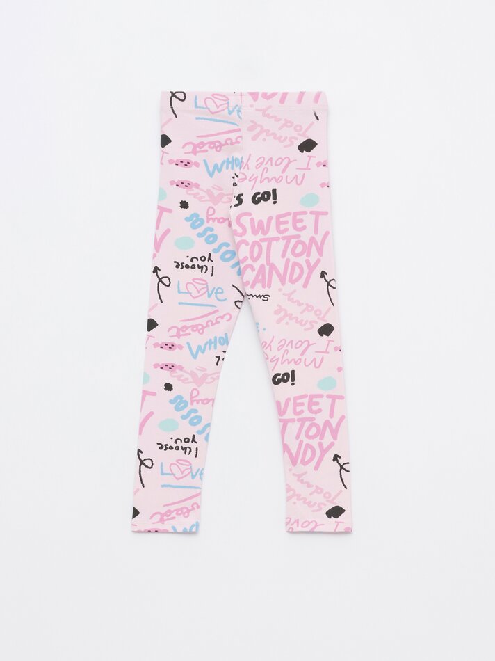 Conjunto de 2 leggings compridas básicas, lisas e estampadas - Rosa Claro