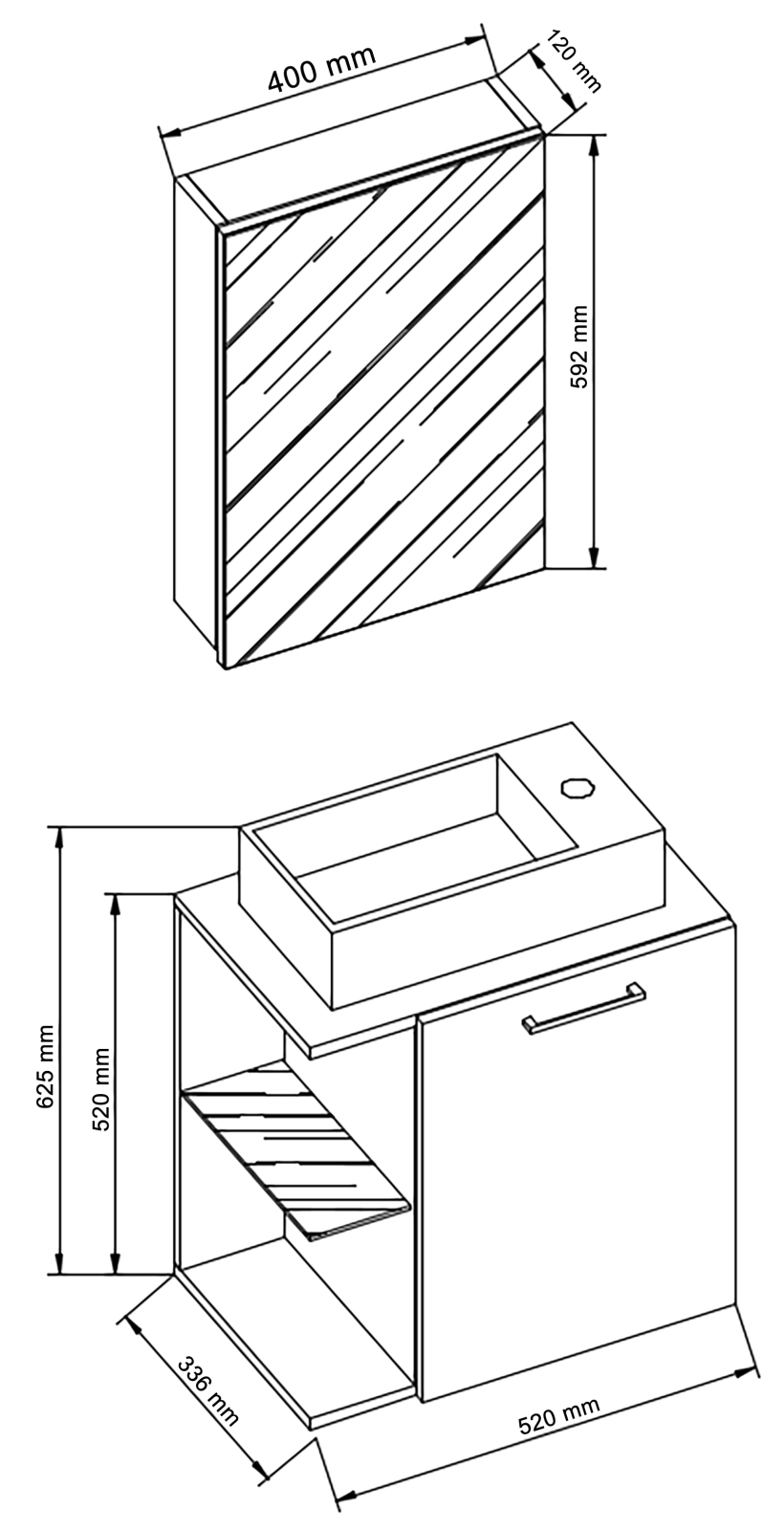 3-teiliges Badmöbel-Set HAUSA - Honig-Eiche - Spiegelschrank