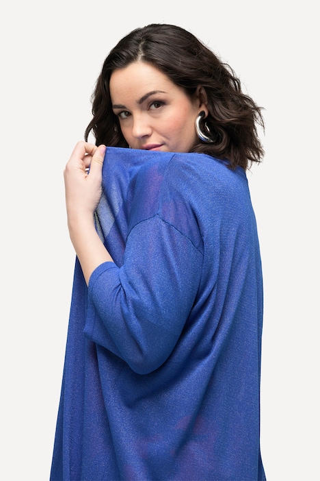 Strickjacke, Glitter, offene Form, V-Ausschnitt