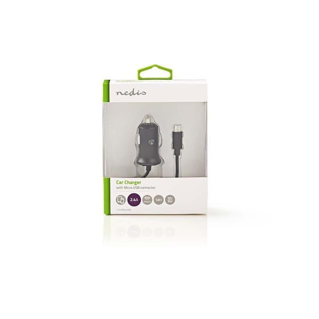 Biloplader | 2.4 A | Fast kabel | Mikro-USB | Sort