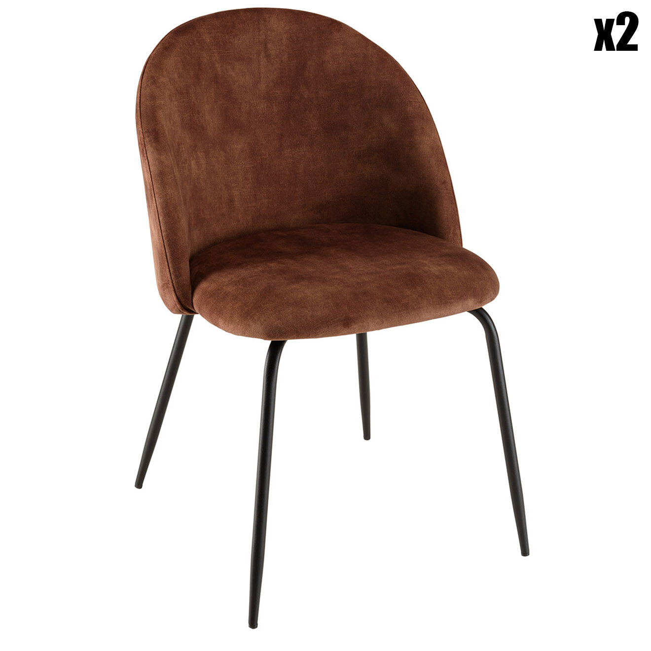 Macabane 2 Chaises en Velours Tom dossier arrondi acajou - 50x55x79 cm