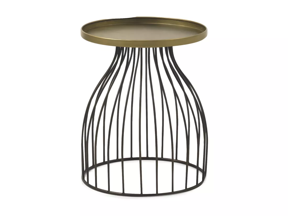 Table d'appoint en métal noir et plateau doré