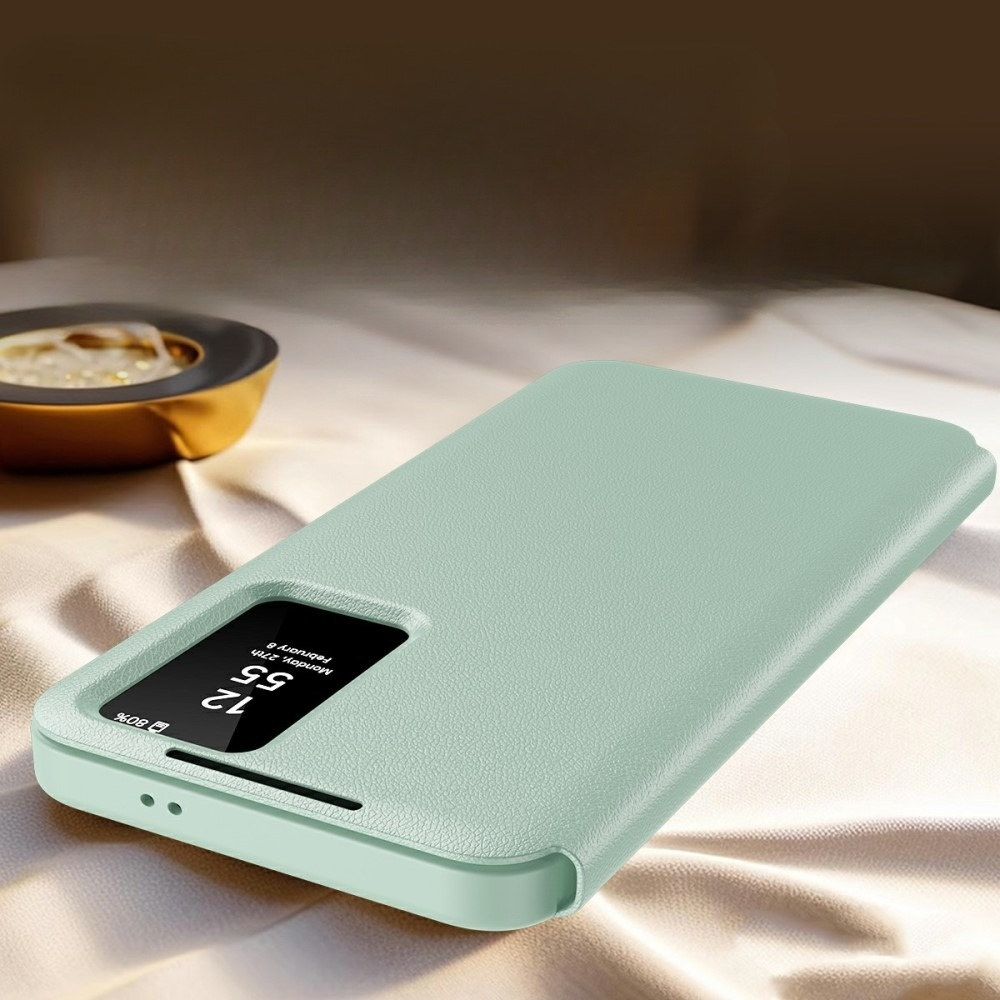 Samsung Galaxy A56 Leder Hülle Small Window View Flip Case Litchi Look - Hellgrün
