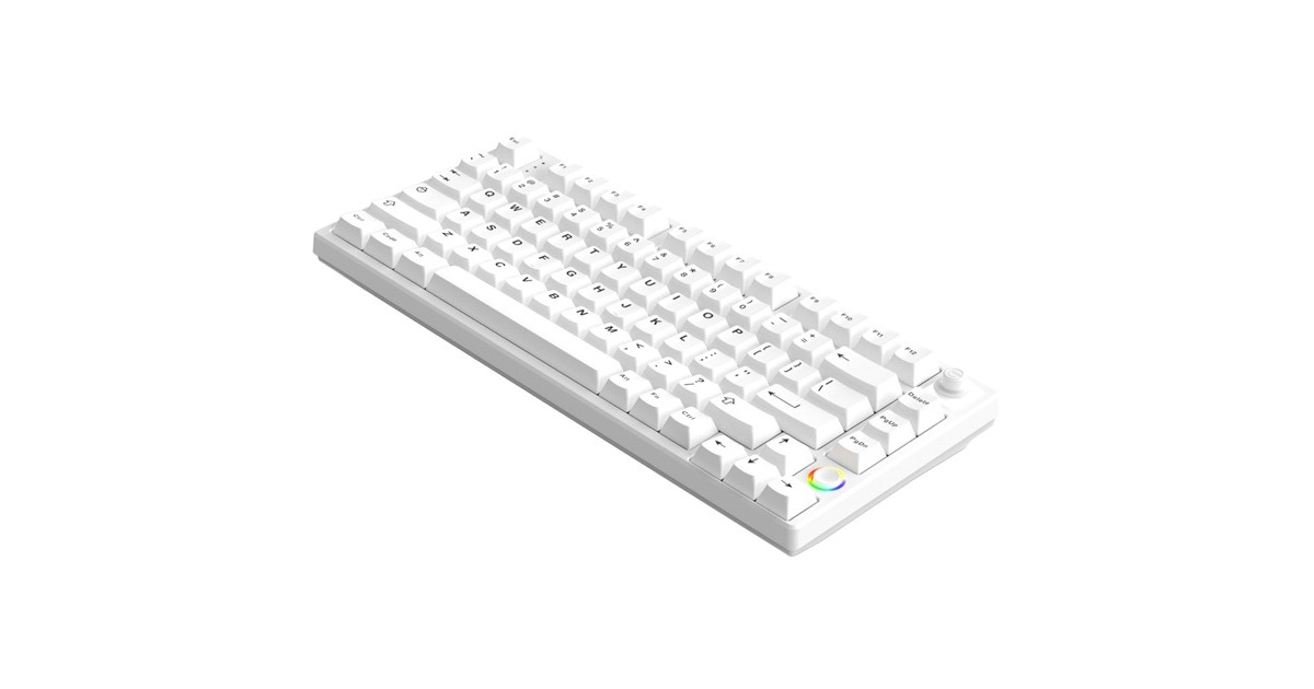HelloGanssHS75T White, toetsenbord  (Wit, US lay-out, Gateron Yellow, 75%, RGB leds, PBT Doubleshot keycaps, hot swap, 2,4 GHz / Bluetooth / USB-C)