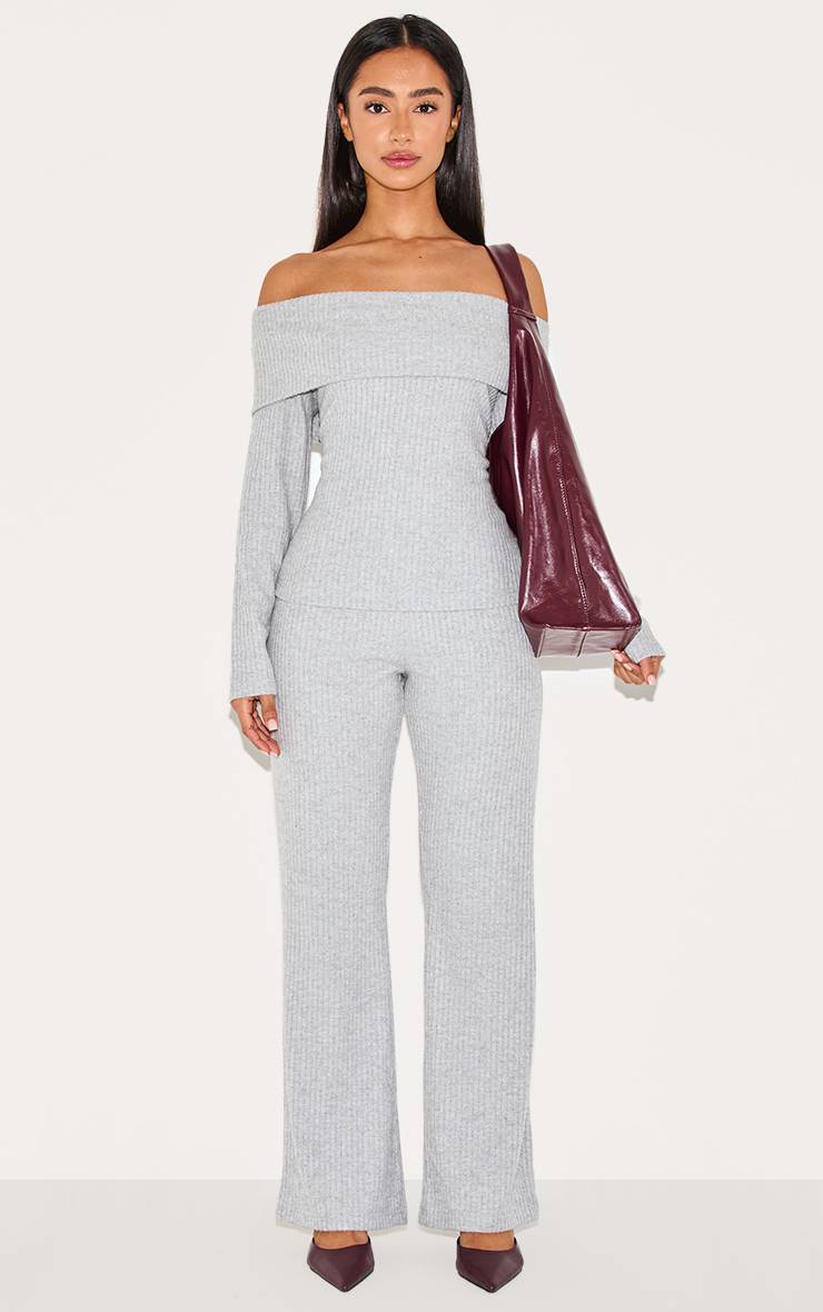 Gris Haut Long Bardot Côtelé Petite Taille