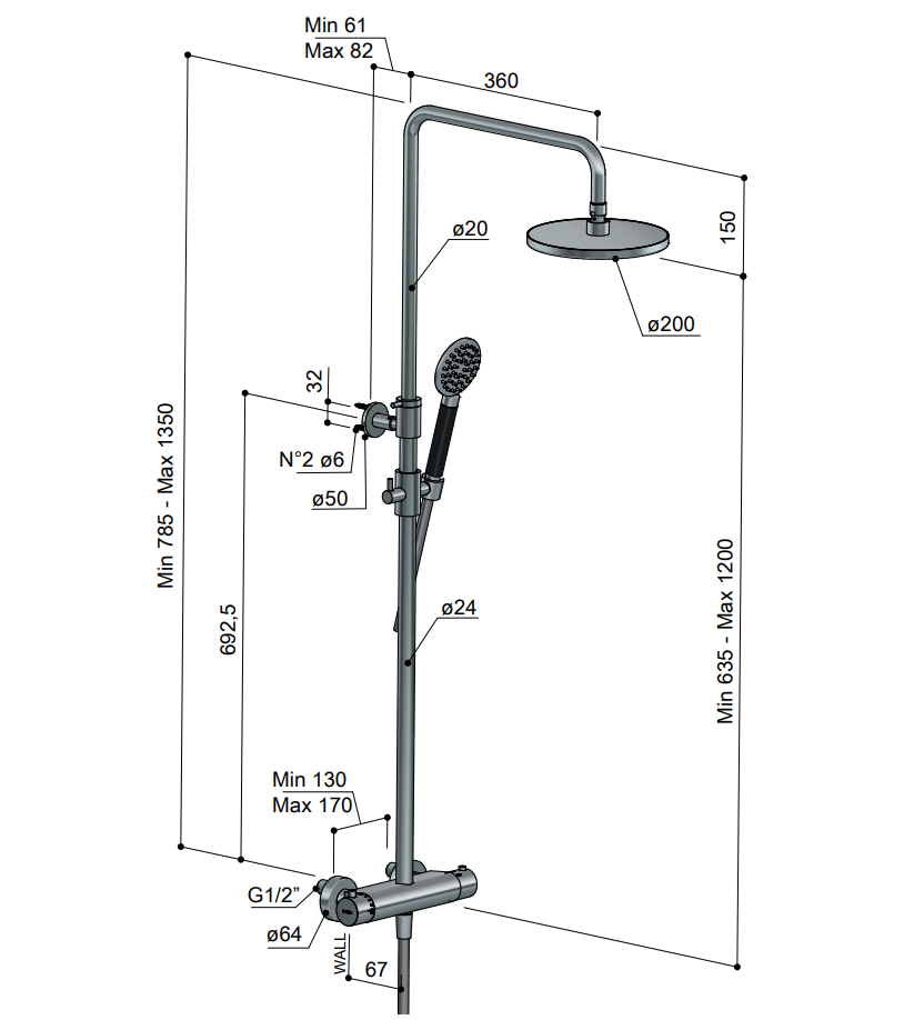 Hotbath Cobber SDS9GN thermostatische opbouw doucheset met ronde handdouche en 30cm hoofddouche geborsteld nikkel