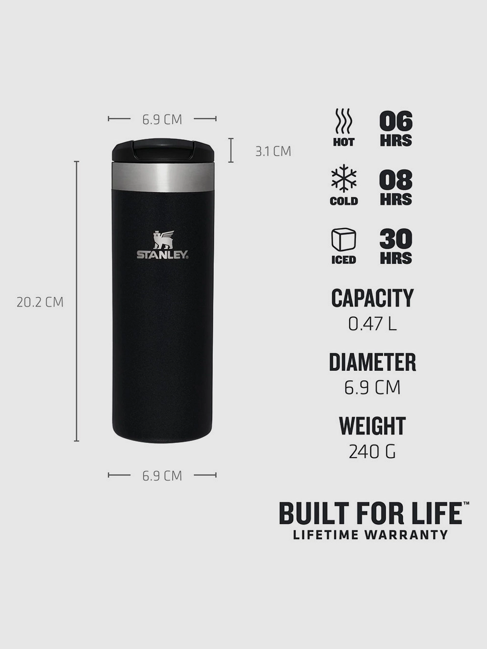 Stanley The Aeroligh Transit Mug 0.47L / 16Oz Bottle black metallic