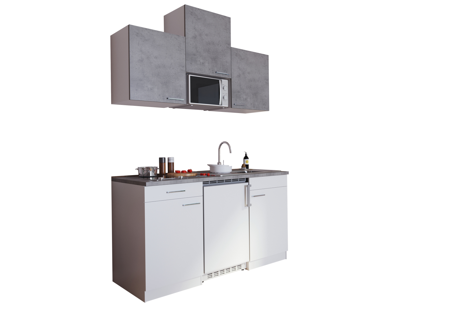 RESPEKTA Küchenzeile - weiß - Beton - mit E-Geräten - 150 cm