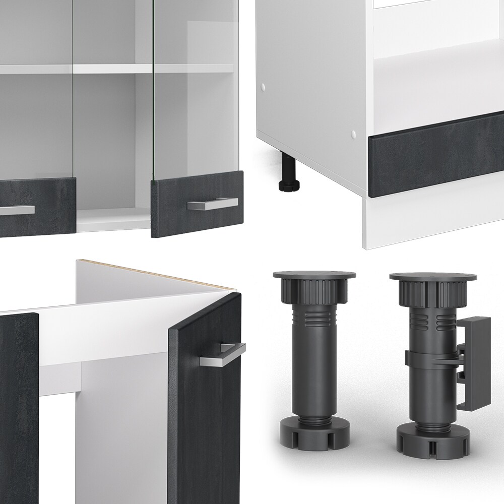 Vicco Eckküche R-Line 287x227 cm Schwarz Beton Weiß ohne Arbeitsplatte