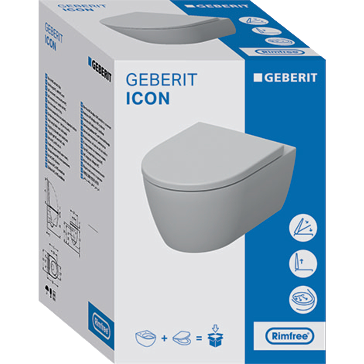 Geberit WC pack iCon hangend Rimfree diepspoel toilet met quick release toiletbril wit