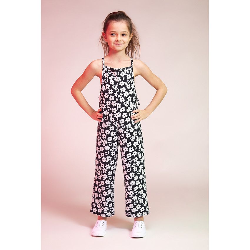 Combinaison longue imprimé fleurs pour fille - Noir
