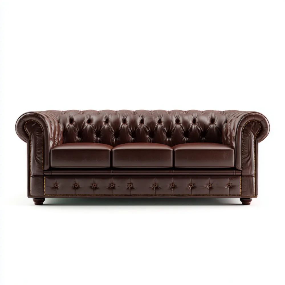 3-Sitzer Chesterfield Ledersofa 210x90x80 cm - Dunkelbraun - Klassisch