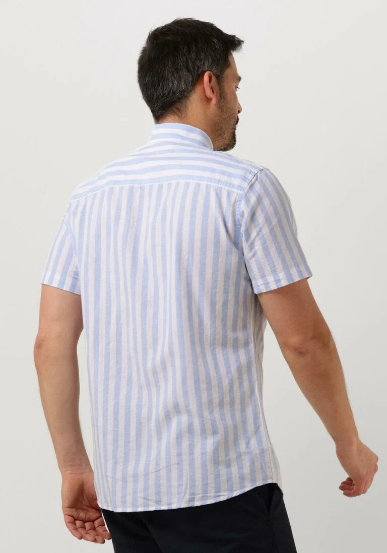 SELECTED HOMME blauw/wit gestreepte selected homme casual overhemd slhslimnew-linen shirts ss classic w