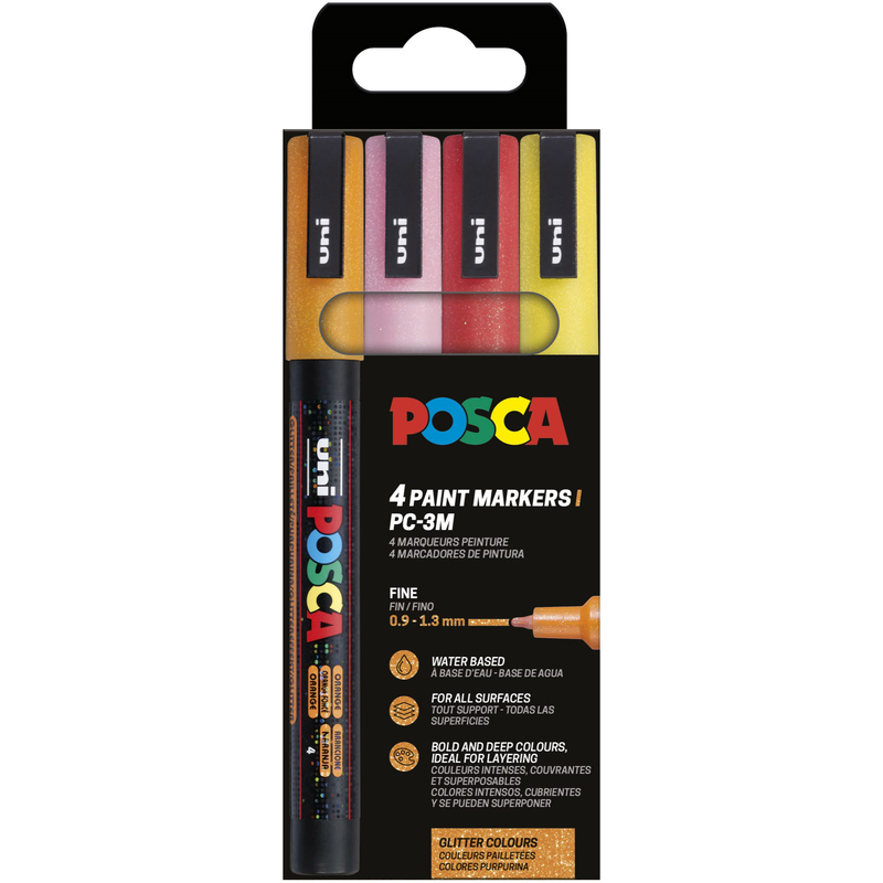 Uni-Ball Posca Marker PC-3ML, Glitter Colours Warm, 4 Stück, assortiert