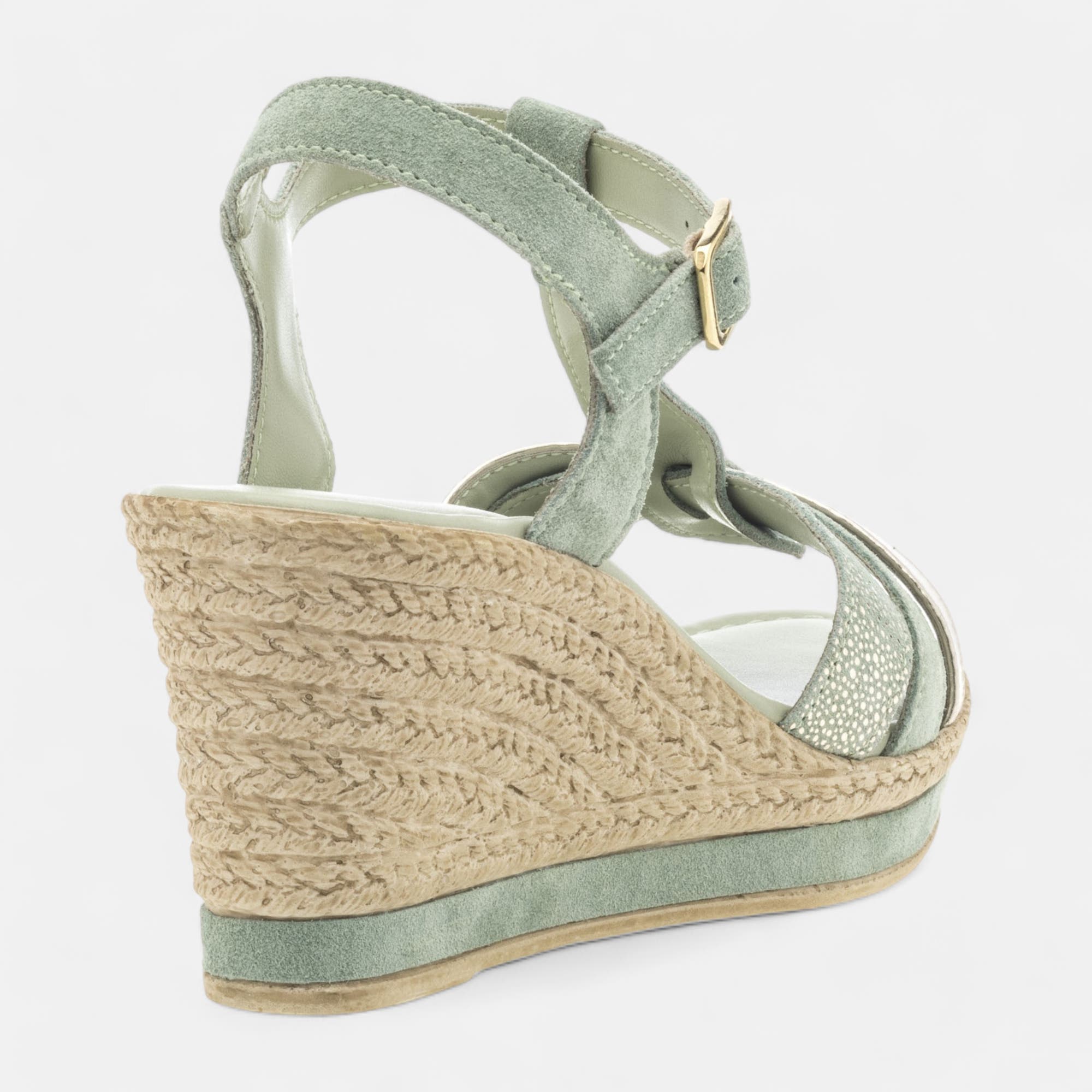Sandales à talon compensé Femme en cuir vert