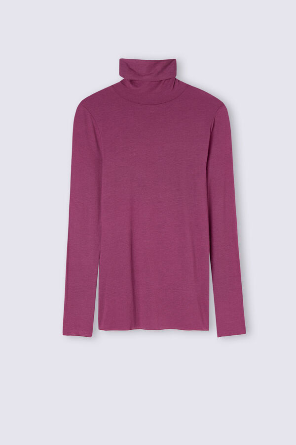 Camiseta de manga comprida com gola alta em cashmere modal ultraleve