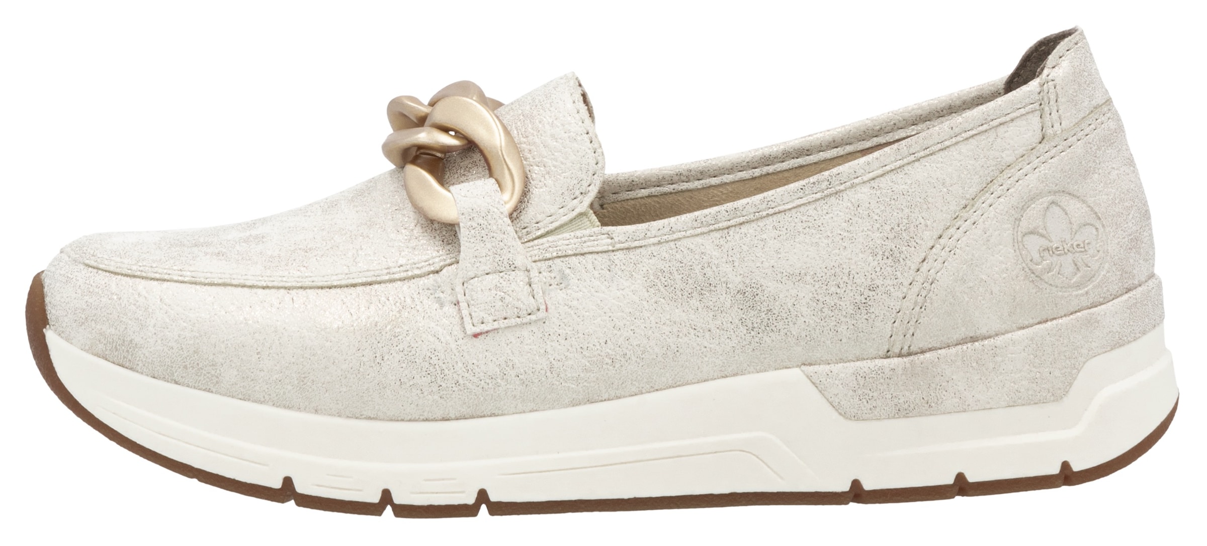 Rieker Loafer  , Slipper, Slip-on Sneaker, Halbschuh mit modischer Zierkette