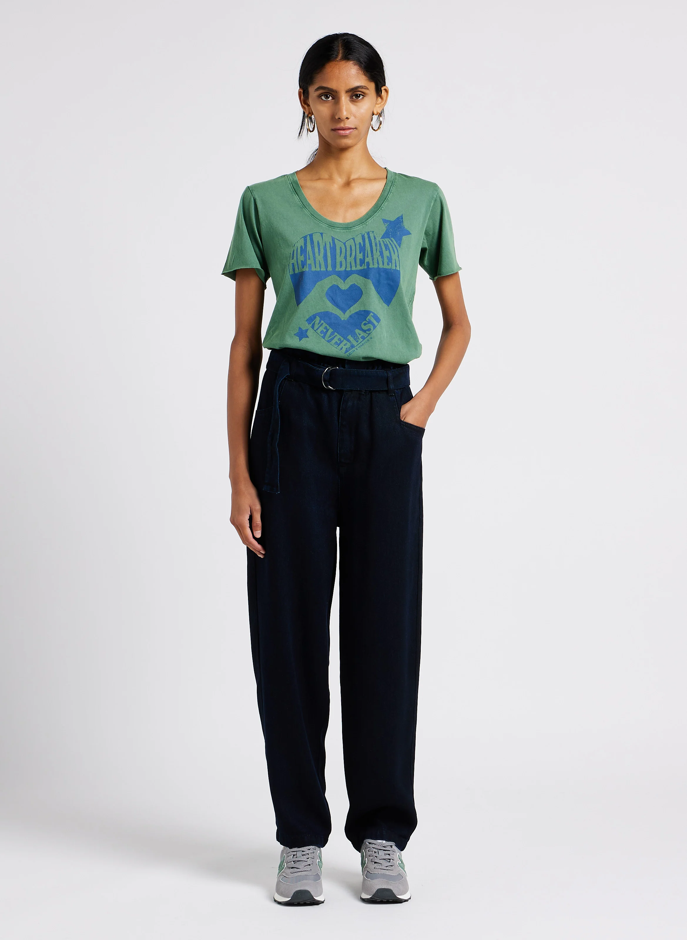 YOLANDA - Pantalon droit taille haute ceinturé| Noir