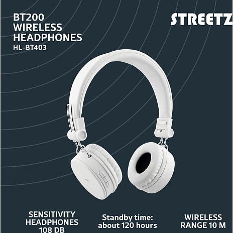 STREETZ BT200 trådløse on-ear høretelefoner - hvid