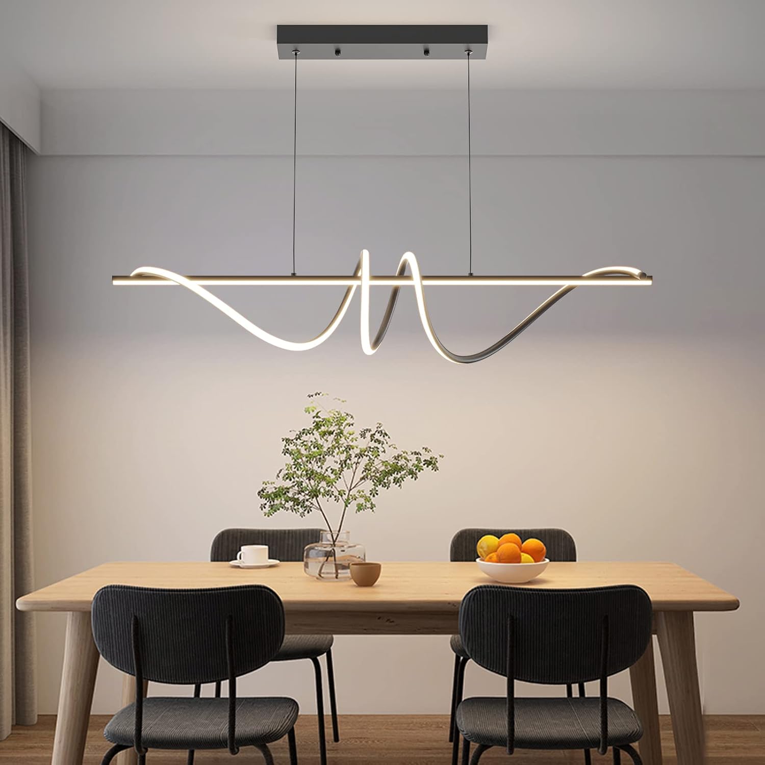 Mikeru 120cm Schwarze Spiral LED Pendelleuchte, Moderne Esszimmer Pendelleuchten Dimmbar 10%-100% 3000k/4500k/6500k Küchen Esstischlampe 1.5m Höhenverstellbare Hängelampe Esstisch für Restaurants