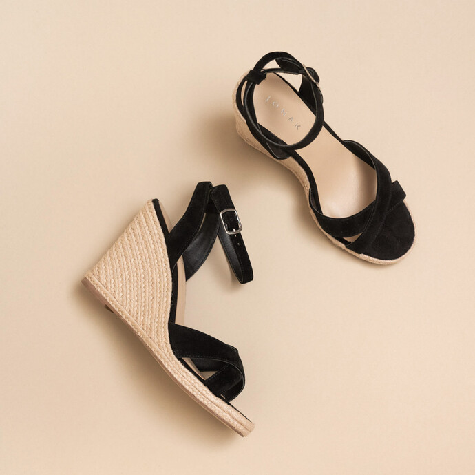 Espadrilles à brides croisées  en velours noir