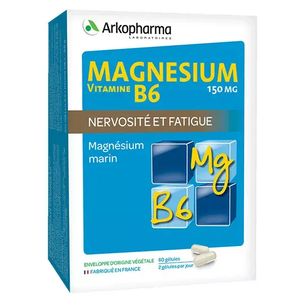 Arkopharma Magnésio Vitamina B6 para Nervosismo e Fadiga, 60 cápsulas