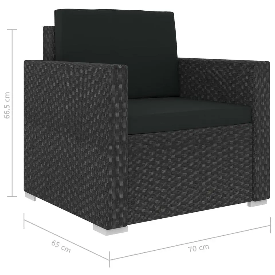 vidaXL - Loungeset - Zwart - Poly rattan - 6 stuks - Met kussens