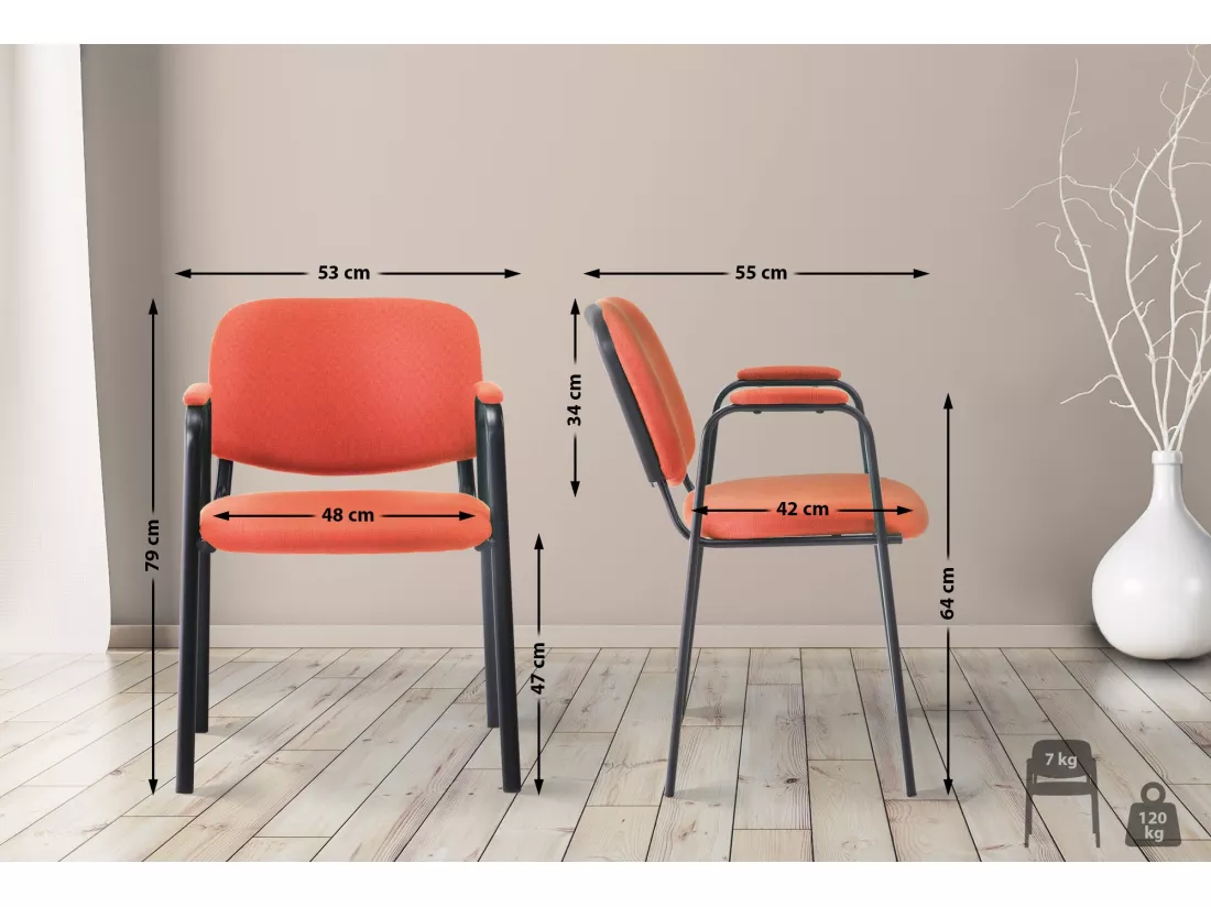 Chaise de conférence - Tissu & Métal noir mat - Rouge - Ken Pro
