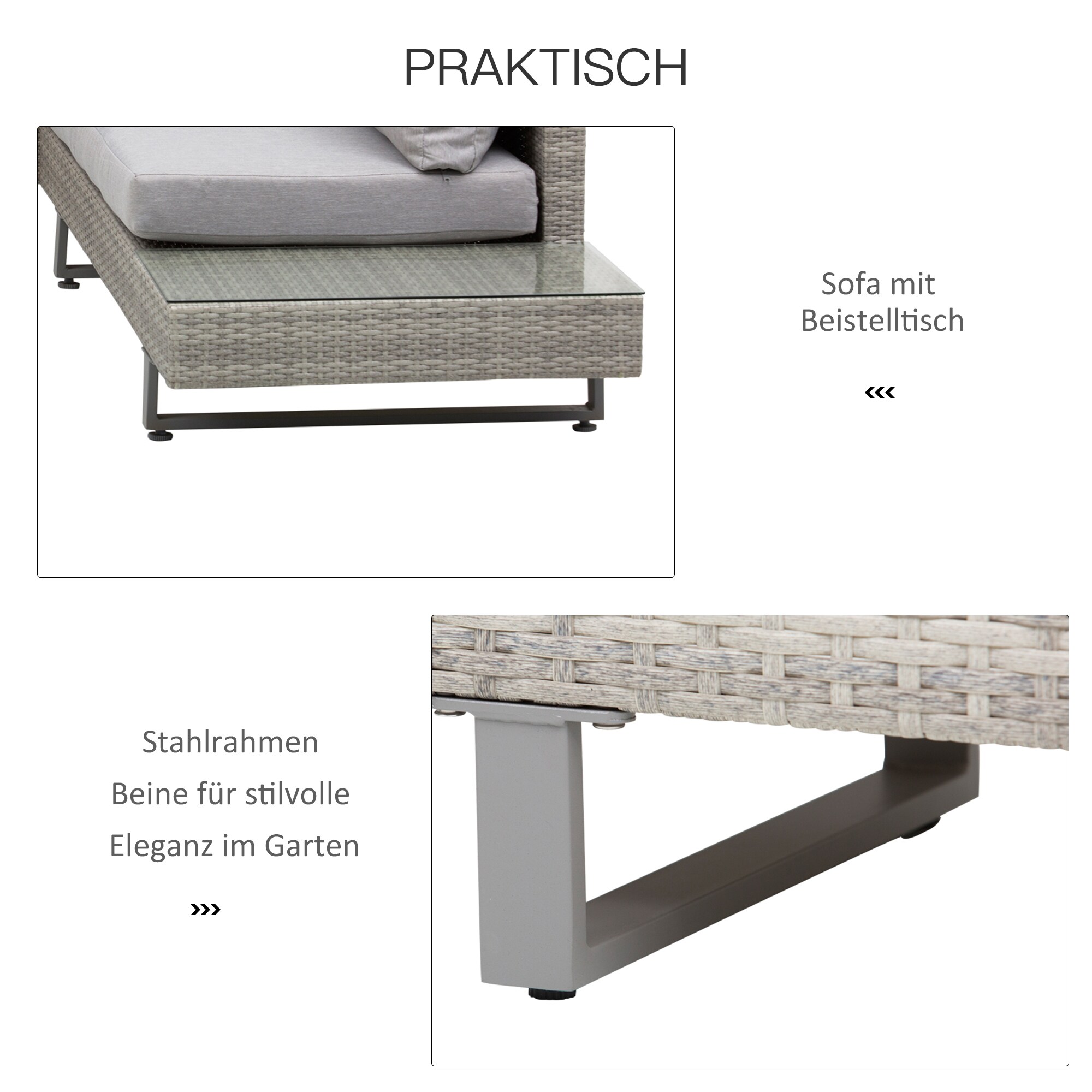 Outsunny Rattansofa Set mit Tisch grau